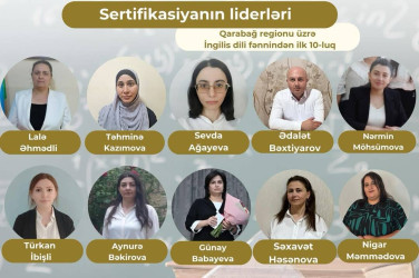 Xocavənd rayon 2 nömrəli tam orta məktəbin müəllimi Günay Babayeva yüksək bal toplayaraq ilk onluqda yer tutmuşdur
